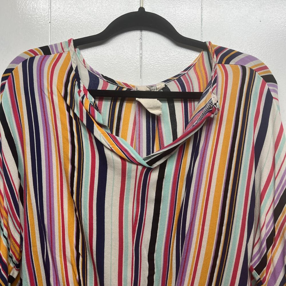 Blue Pepper Multicolor Striped 3/4 Sleeve V-Neck Womens Top Size Small Tie Front - Picture 3 of 11